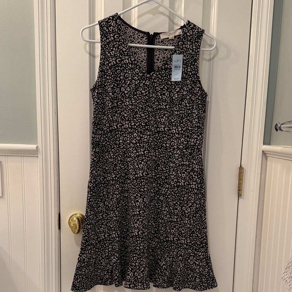 LOFT Black and Cream Animal Print Mini Dress